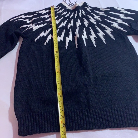 525 America wool sweater pullover turtleneck knit contrast cotton zigzag retro L - Picture 12 of 16